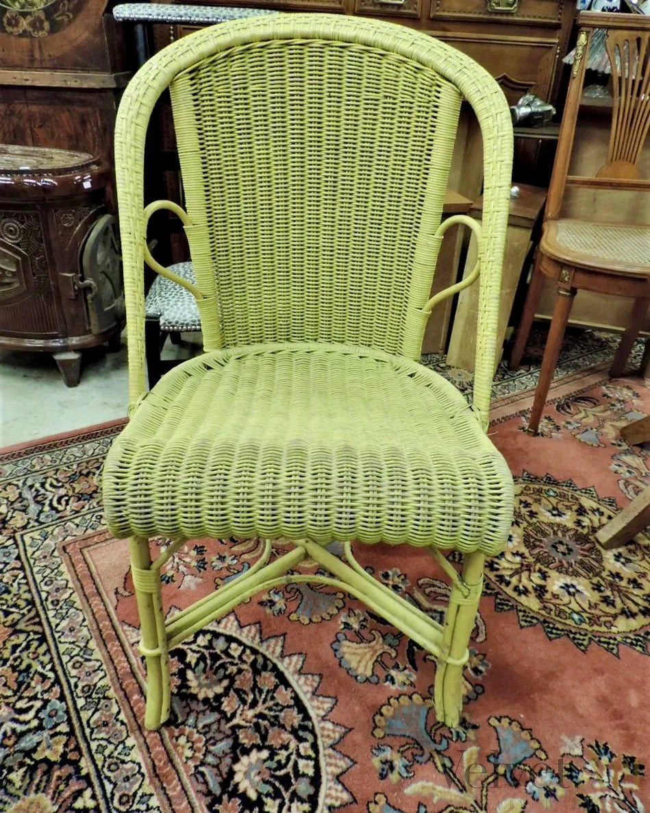 Sillón de Ratán Amarillo de los Años 1930/1940 – vista 2 de 4
