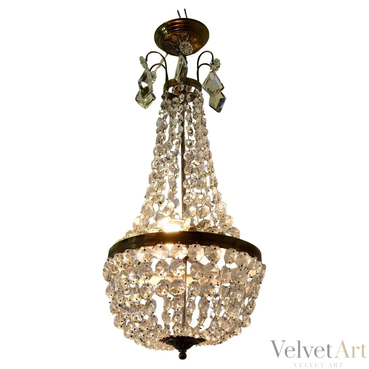 Araña de Estilo Imperio Francés en Cristal y Latón, 1930