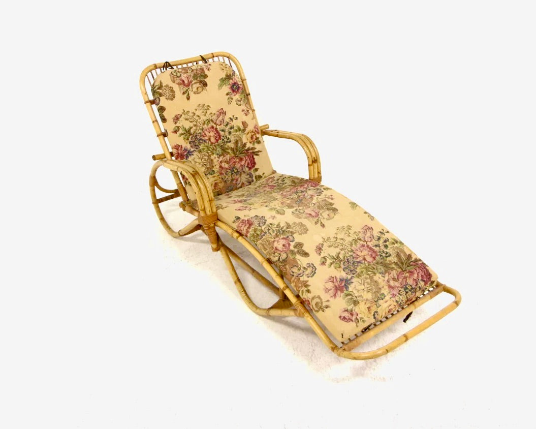 Chaise Longue de Ratán y Mimbre Plegable, Suecia, Años 60