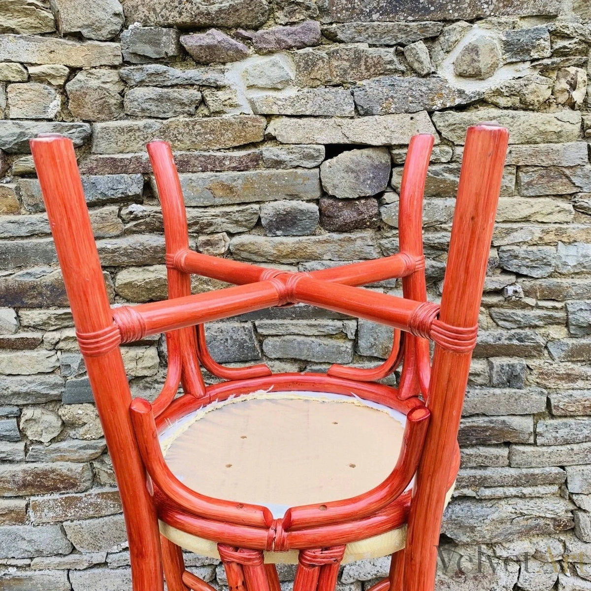 Sillas de Ratán Rojo con Tapizado Geométrico – vista 4 de 8