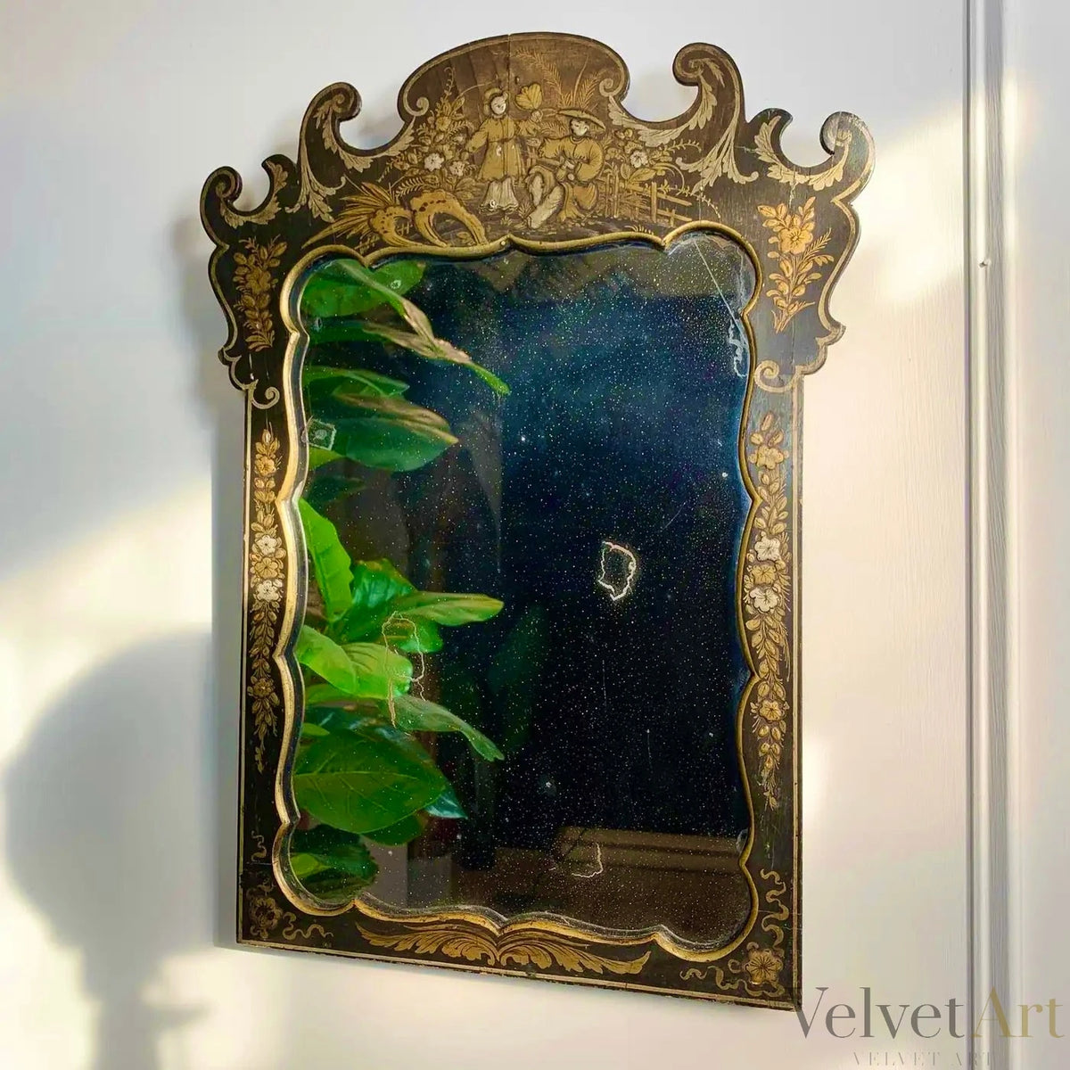 Espejo Francés Chinoiserie Lacado en Negro, Estilo Napoleón III, Siglo XIX – vista 3 de 9