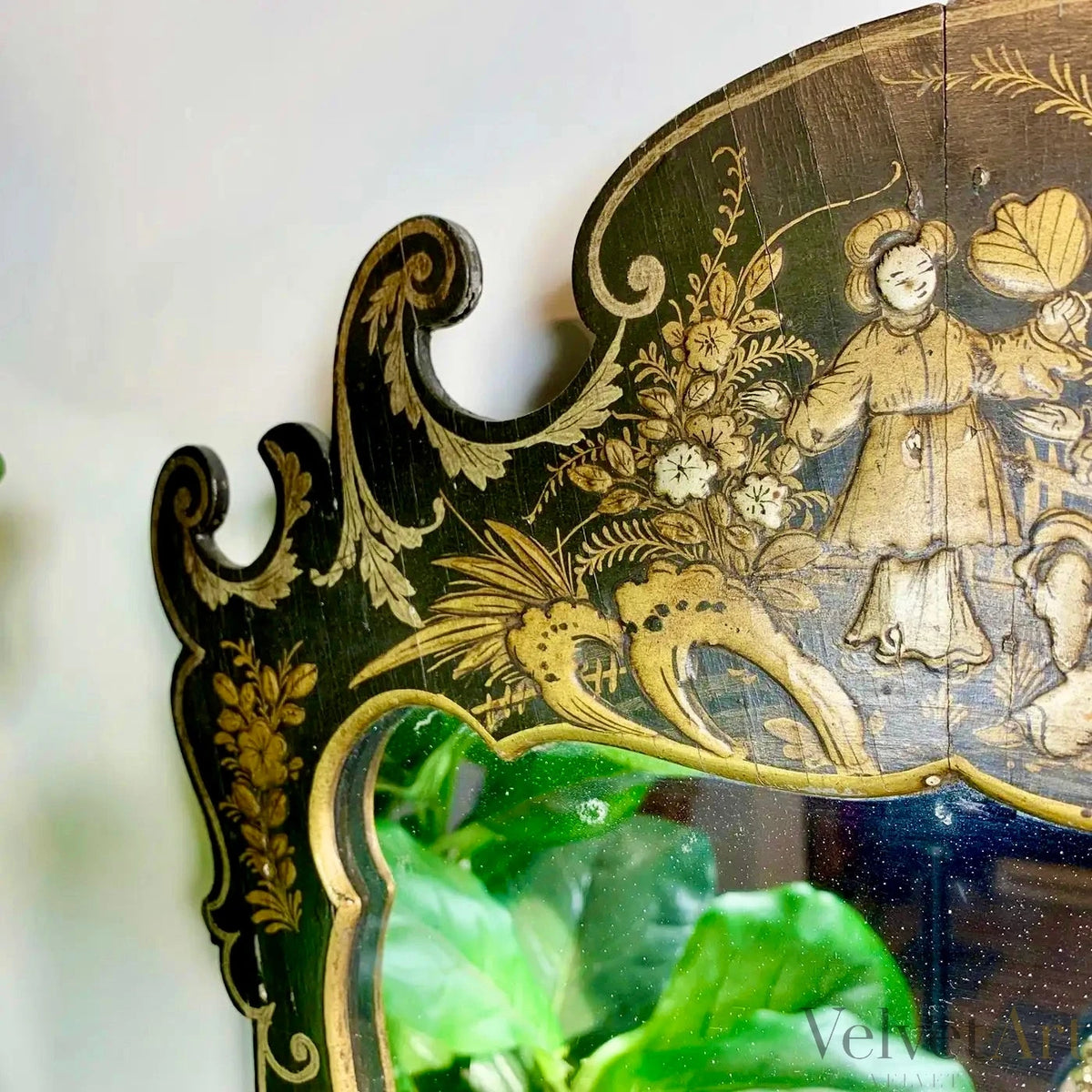 Espejo Francés Chinoiserie Lacado en Negro, Estilo Napoleón III, Siglo XIX – vista 6 de 9