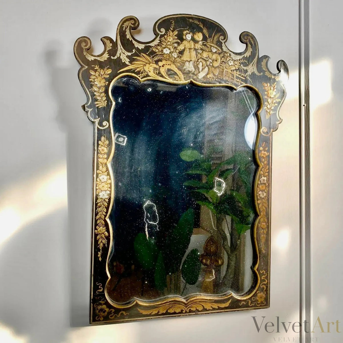 Espejo Francés Chinoiserie Lacado en Negro, Estilo Napoleón III, Siglo XIX – vista 4 de 9