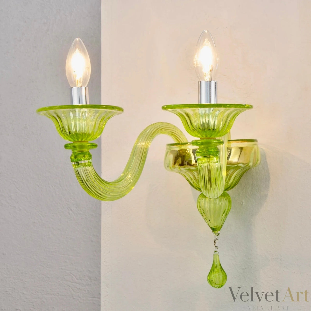 Aplique de Cristal de Murano Verde | Italia, Años 50