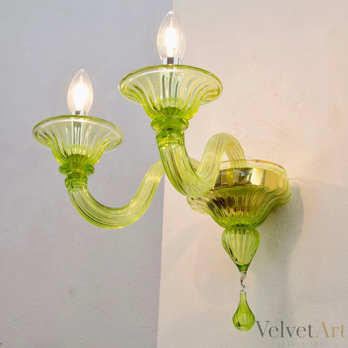 Aplique de Cristal de Murano Verde | Italia, Años 50