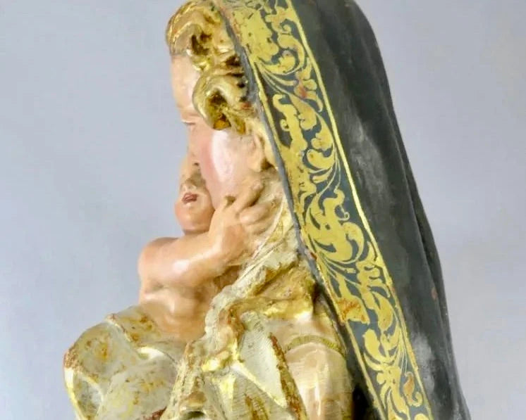 Escuela Valenciana, Siglo XVII | Virgen con Niño | Talla en Madera Dorada
