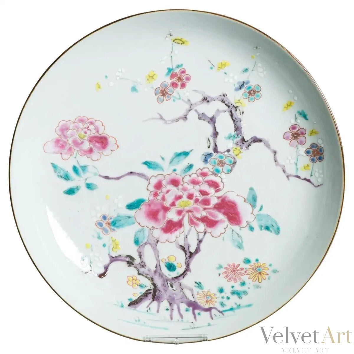 Plato de Porcelana China Yongzheng | Famille Rose, Siglo XVIII