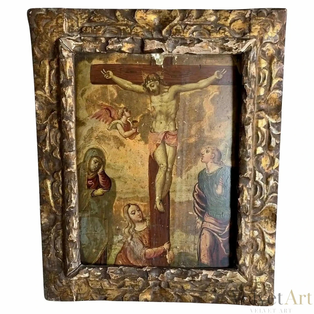 Escuela Italiana del Siglo XVI | “Cristo Crucificado con la Virgen, San Juan y María Magdalena”