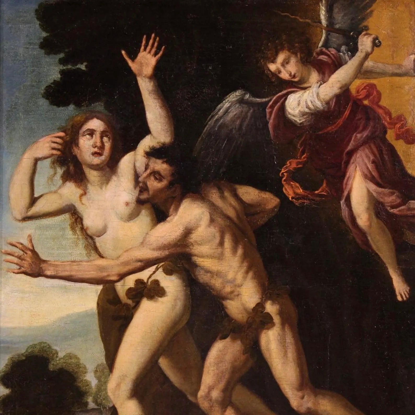 Escuela Italiana, Siglo XVII | “La Expulsión de Adán y Eva del Jardín del Edén”