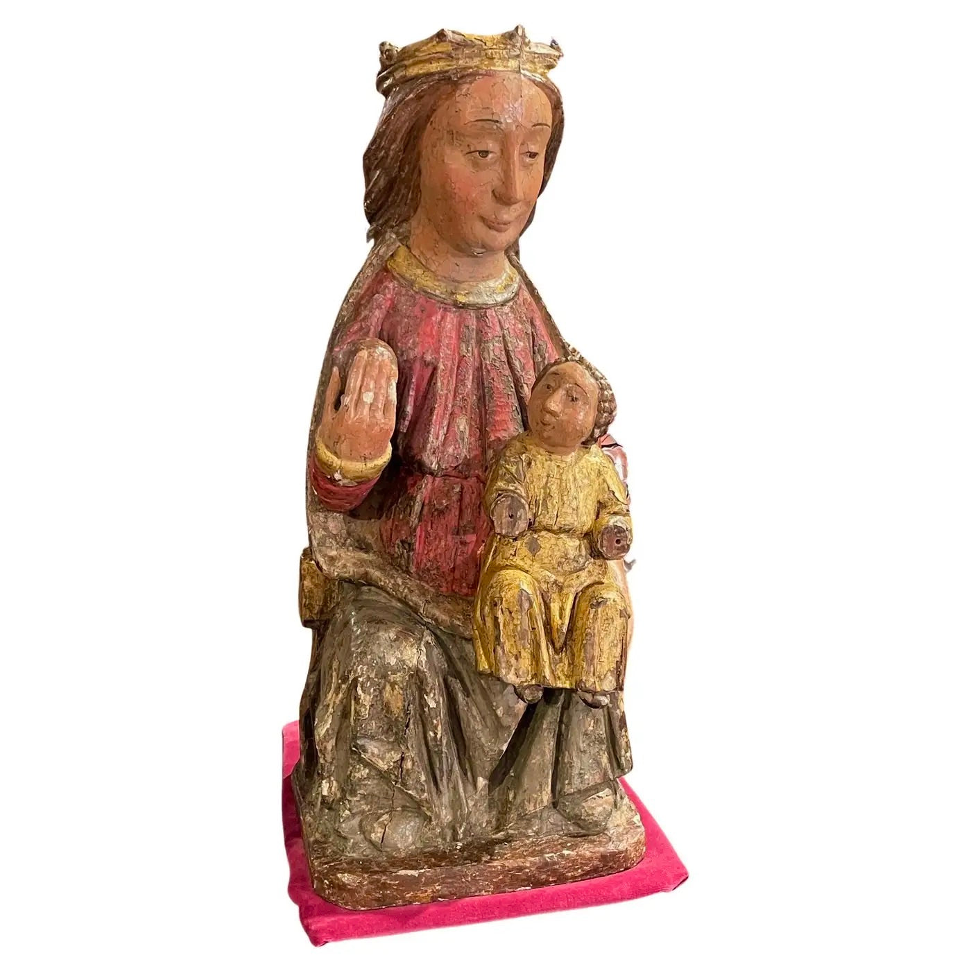 Escuela Castellana, Siglo XIV | "Virgen y Niño en Majestad" | Madera Policromada y Dorada