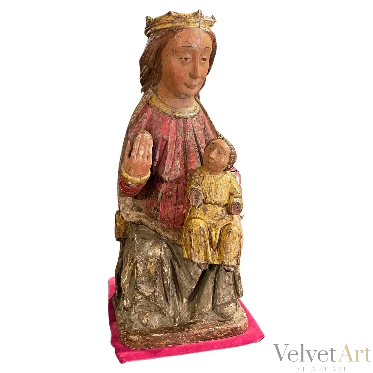 Escuela Castellana, Siglo XIV | "Virgen y Niño en Majestad" | Madera Policromada y Dorada