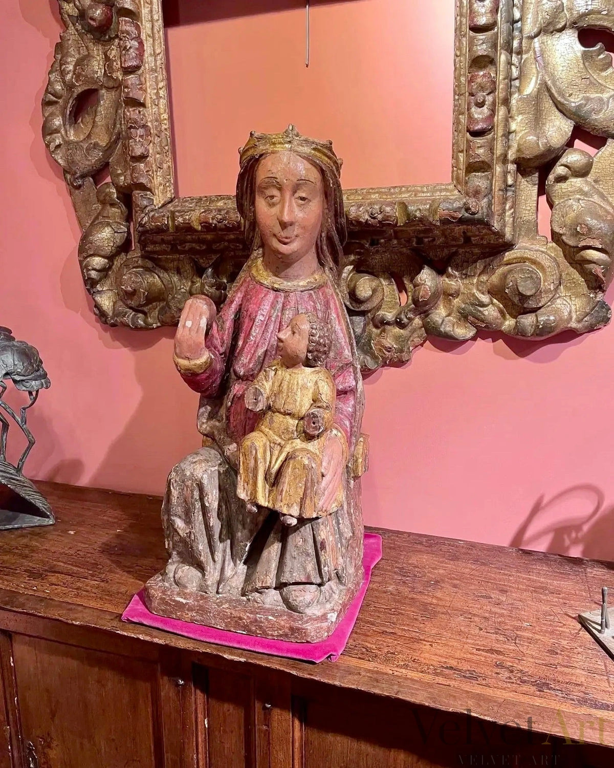 Escuela Castellana, Siglo XIV | "Virgen y Niño en Majestad" | Madera Policromada y Dorada