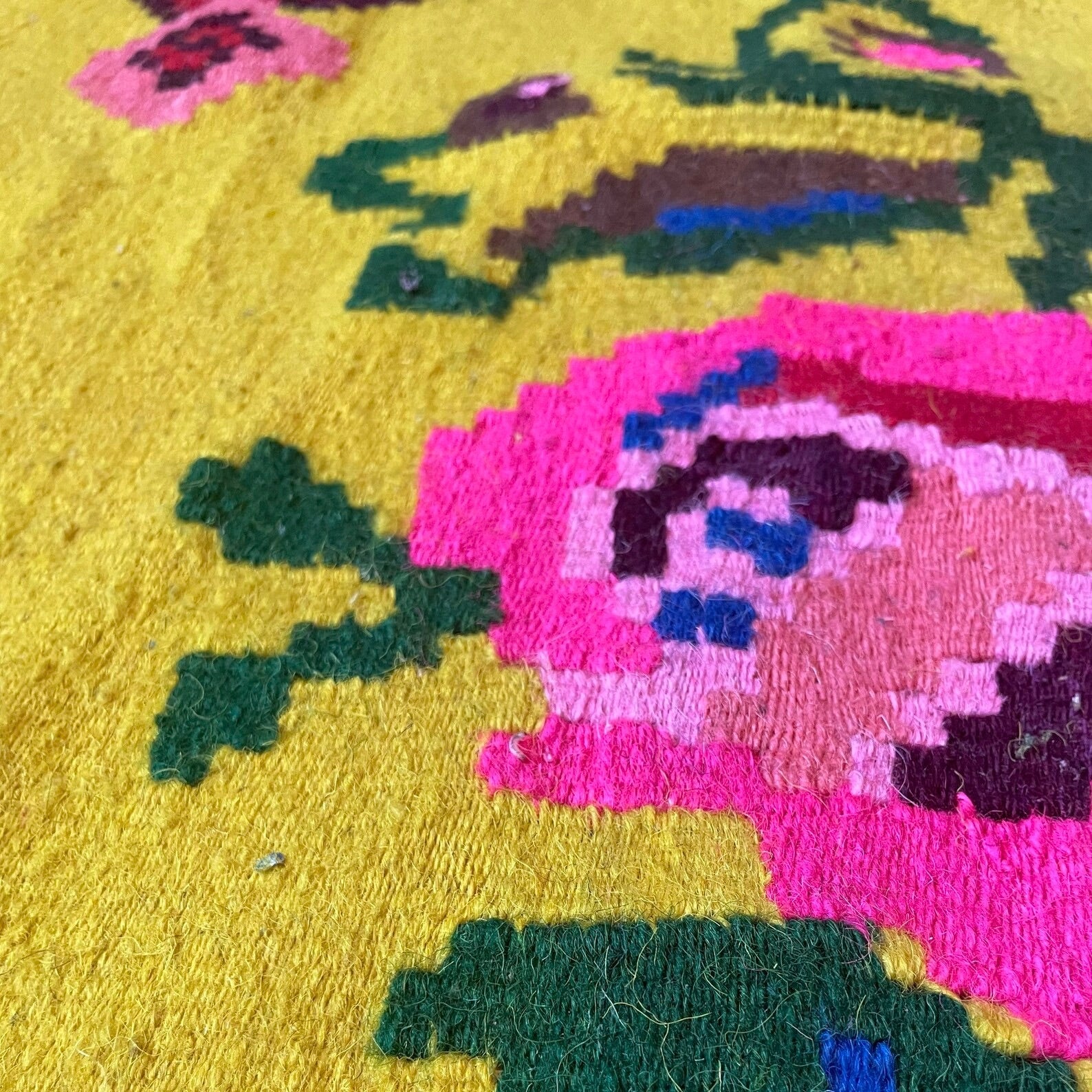 Alfombra Rumana de Lana Tejida en Transilvania Años 50