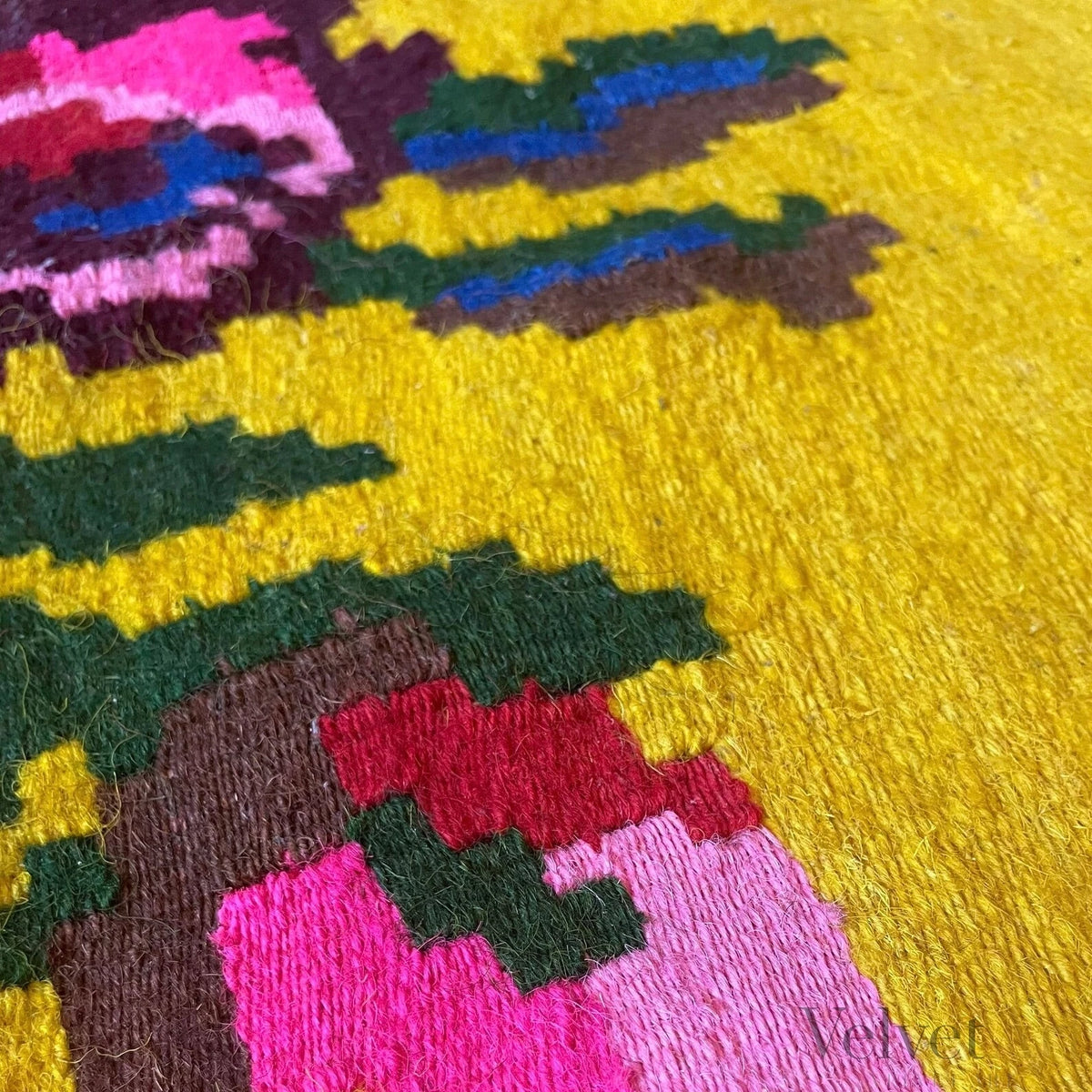 Alfombra Rumana de Lana Tejida en Transilvania Años 50