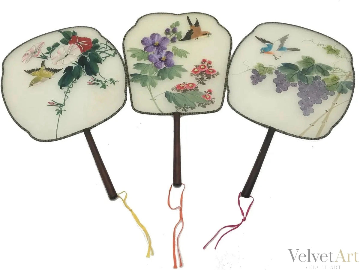Abanicos Chinos de Seda Pintada a Mano en 1900 – vista 2 de 7