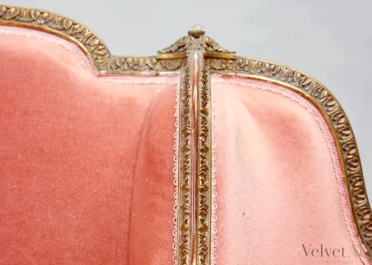 Sillón Francés Conversacional del Siglo XIX en Terciopelo Rosa – vista 3 de 5