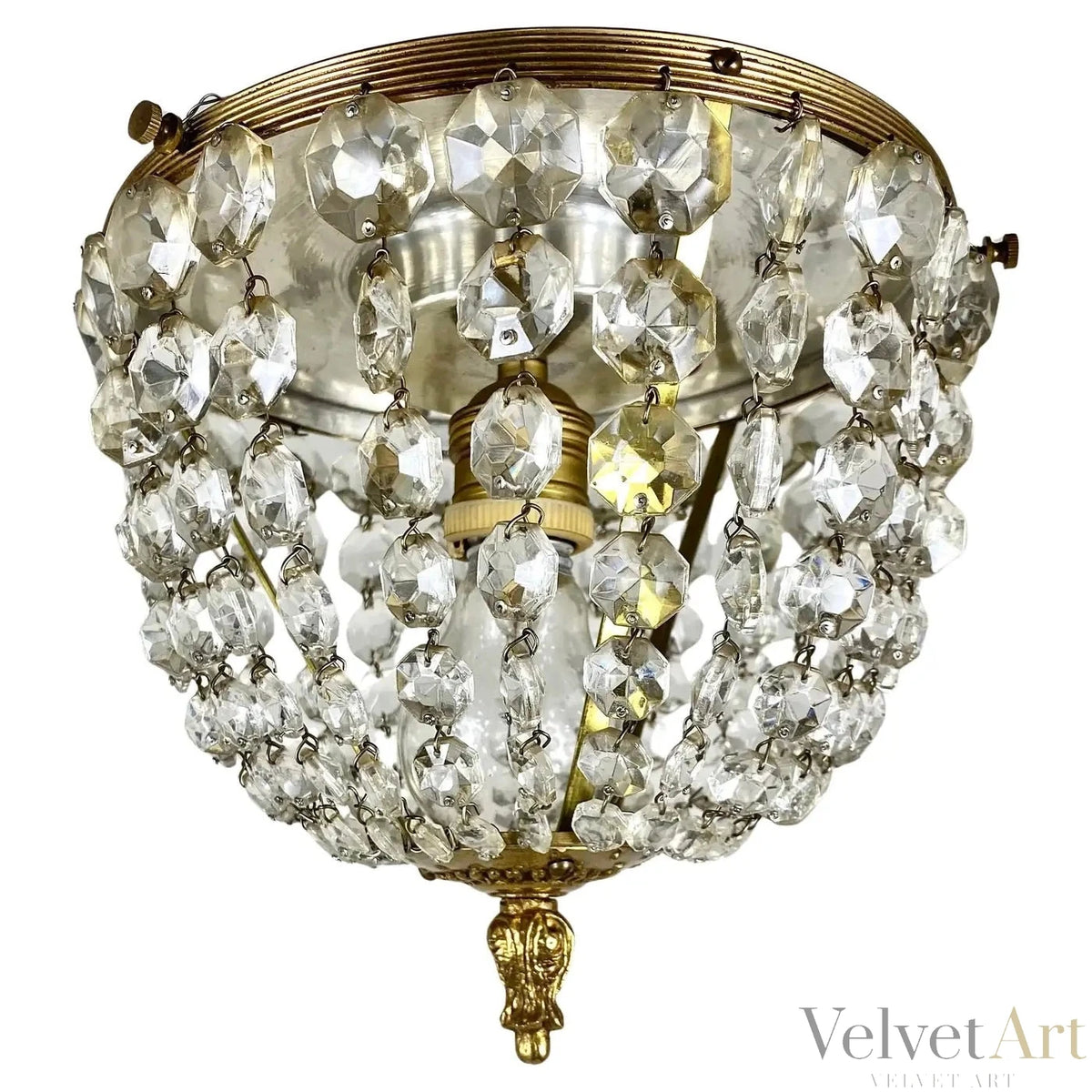 Lámpara de Techo Francesa de Latón y Cristal, 1960