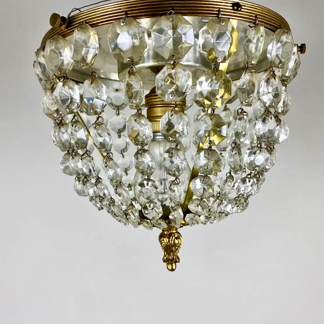 Lámpara de Techo Francesa de Latón y Cristal, 1960