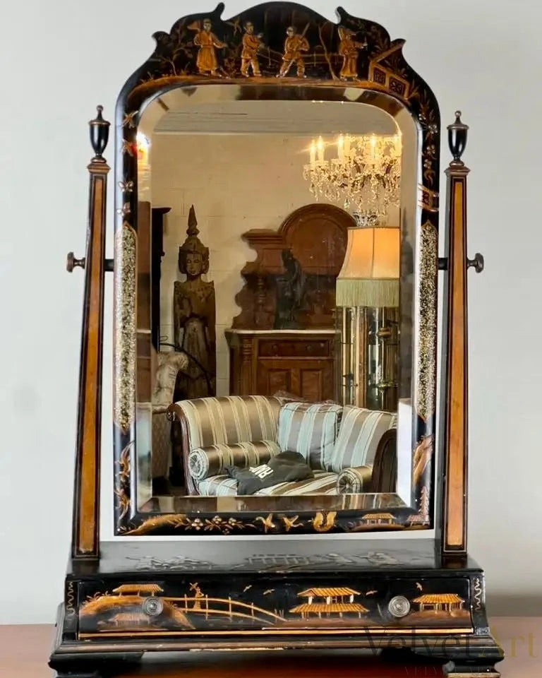 Espejo Vestidor Chinoiserie Lacado en Negro, Finales del Siglo XIX – vista 2 de 8
