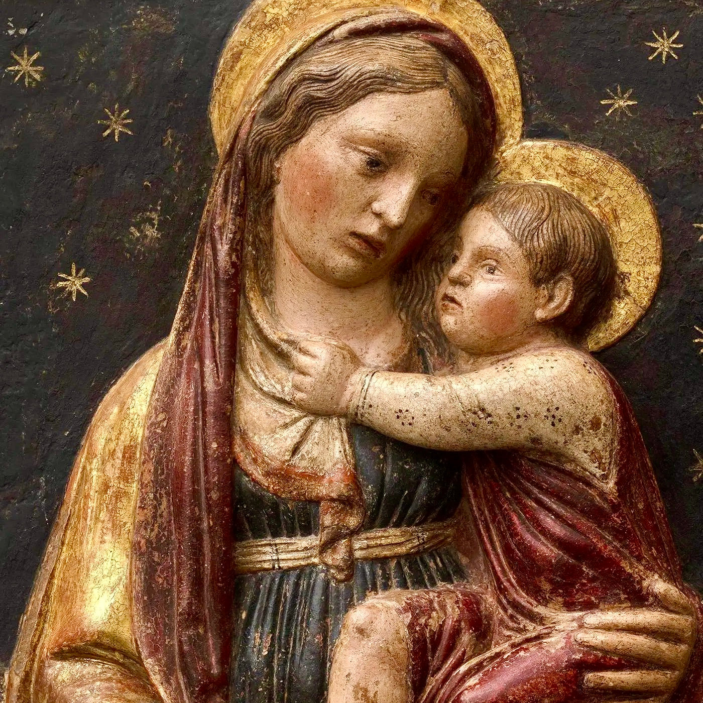 Domenico di Paris: "La Virgen y el Niño" | Estuco Renacentista Policromado del Siglo XV