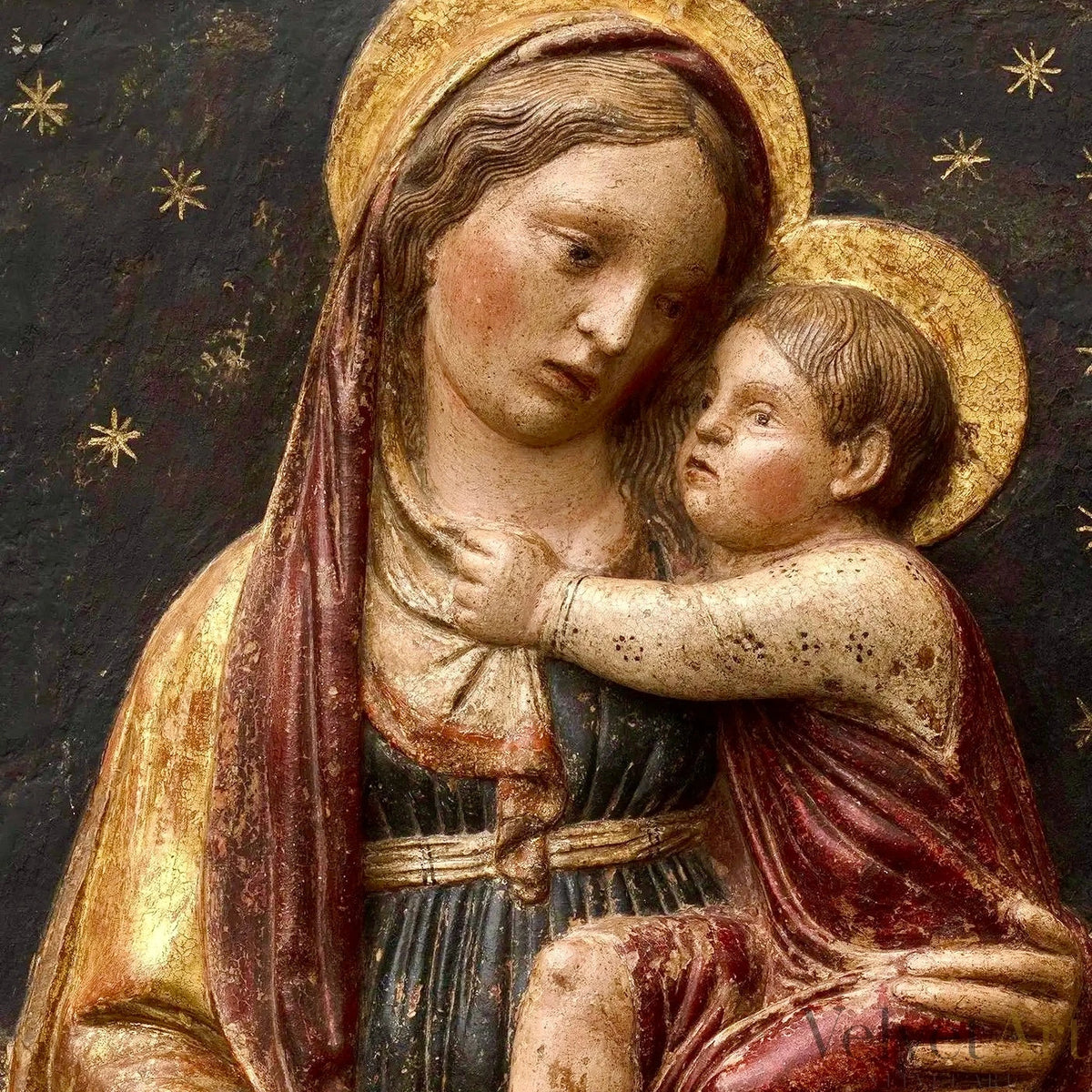 Domenico di Paris: "La Virgen y el Niño" | Estuco Renacentista Policromado del Siglo XV