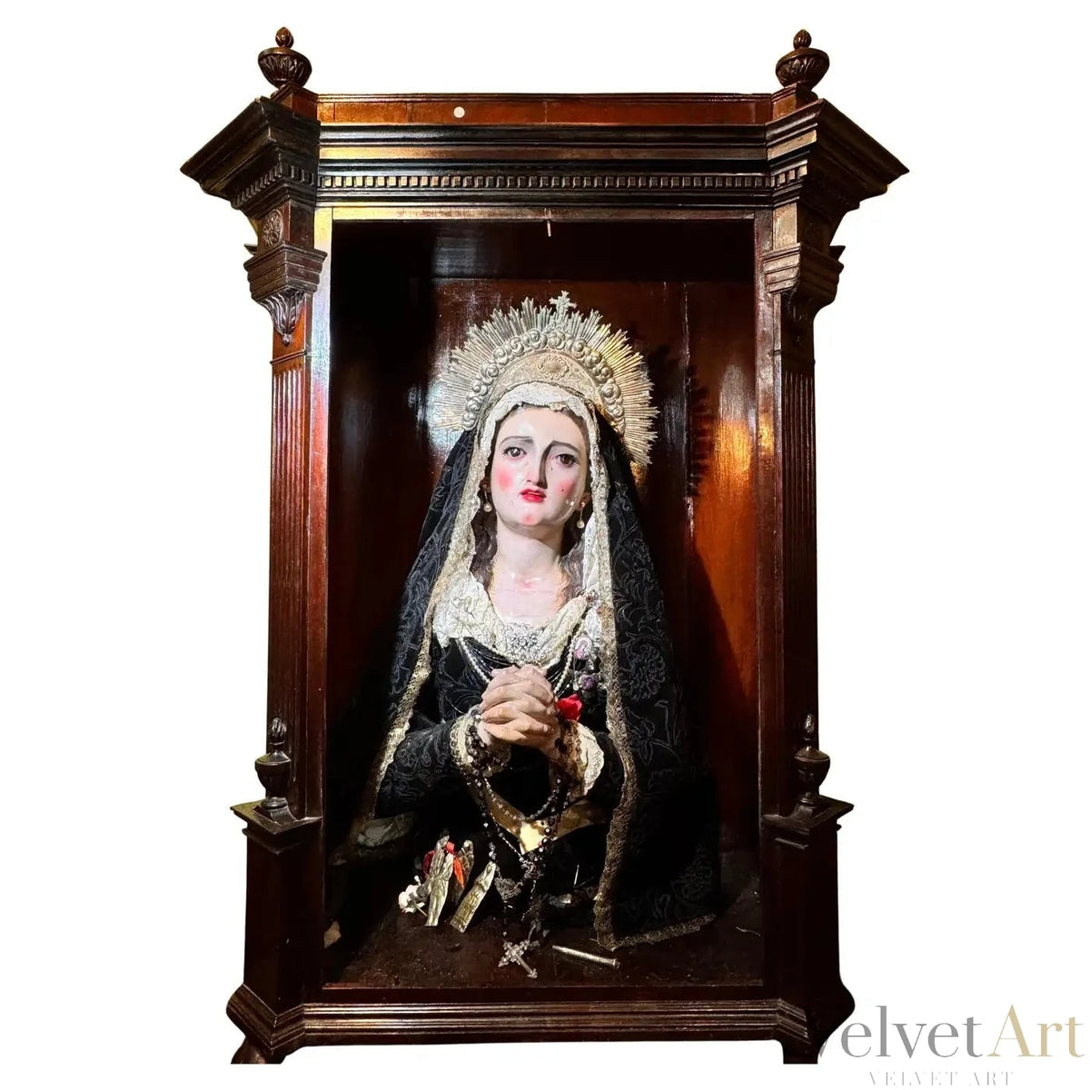 Nuestra Señora de los Dolores, Atribuida a Francisco Salzillo, Vitrina Original l Siglo XVIII