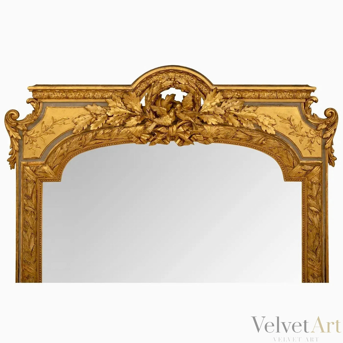 Espejo Francés Dorado del Siglo XIX Estilo Luis XVI, Laurel y Tortolitos – vista 4 de 6