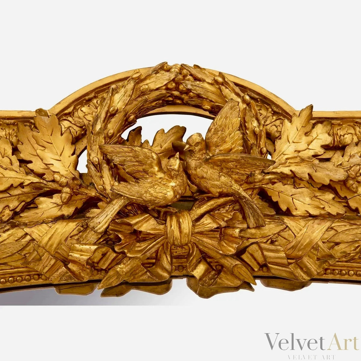Espejo Francés Dorado del Siglo XIX Estilo Luis XVI, Laurel y Tortolitos – vista 5 de 6