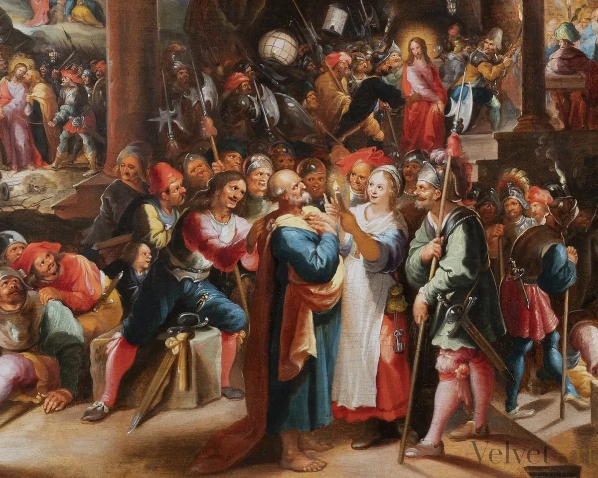 La Negación de San Pedro, Hieronymus Francken III, Escuela de Amberes del Siglo XVII – vista 3 de 10
