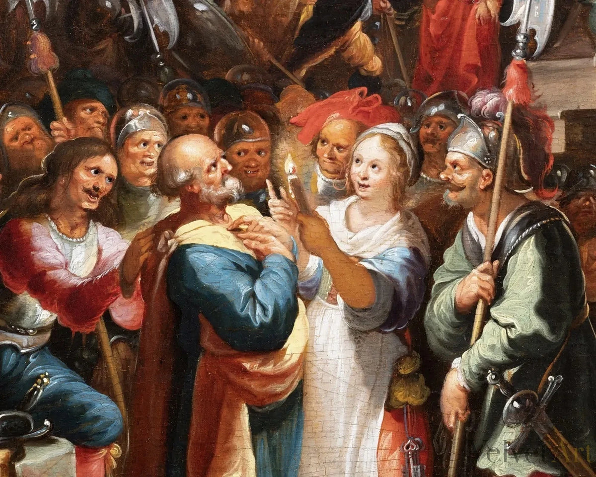 La Negación de San Pedro, Hieronymus Francken III, Escuela de Amberes del Siglo XVII – vista 6 de 10
