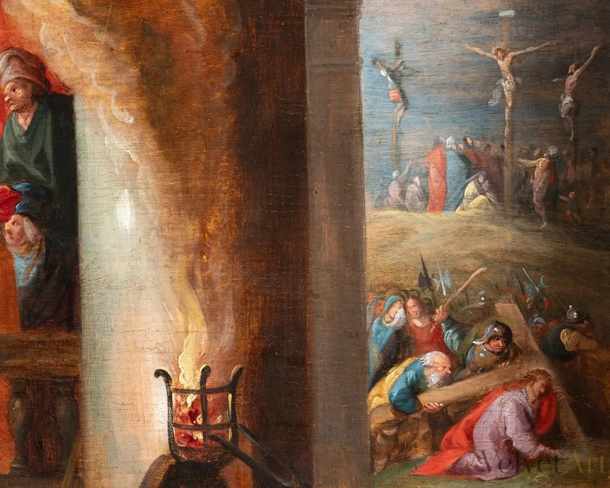 La Negación de San Pedro, Hieronymus Francken III, Escuela de Amberes del Siglo XVII – vista 10 de 10