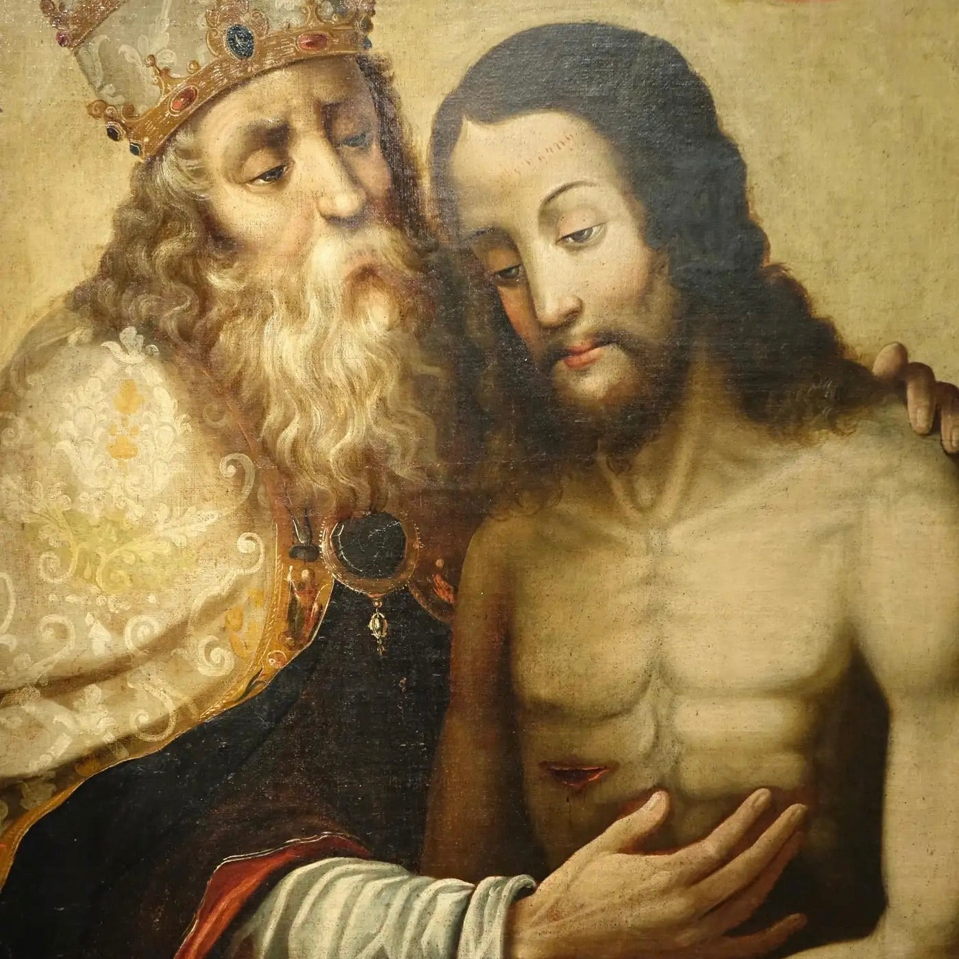 Óleo Barroco Español del Siglo XVII: La Santísima Trinidad como Trono de Gracia