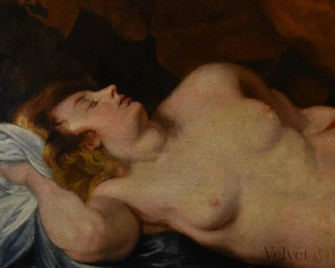 Círculo de Van Dyck: "Júpiter y Antíope" | Óleo Flamenco del Siglos XVII-XVIII