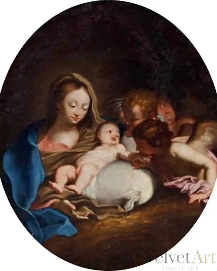 Círculo de Carlo Maratta: "Virgen con el Niño y Ángeles" | Pintura Barroca Italiana del Siglo XVIII