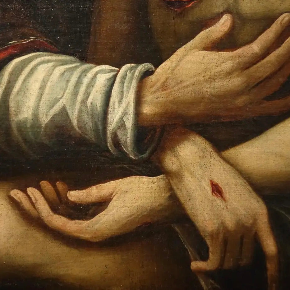 Óleo Barroco Español del Siglo XVII: La Santísima Trinidad como Trono de Gracia