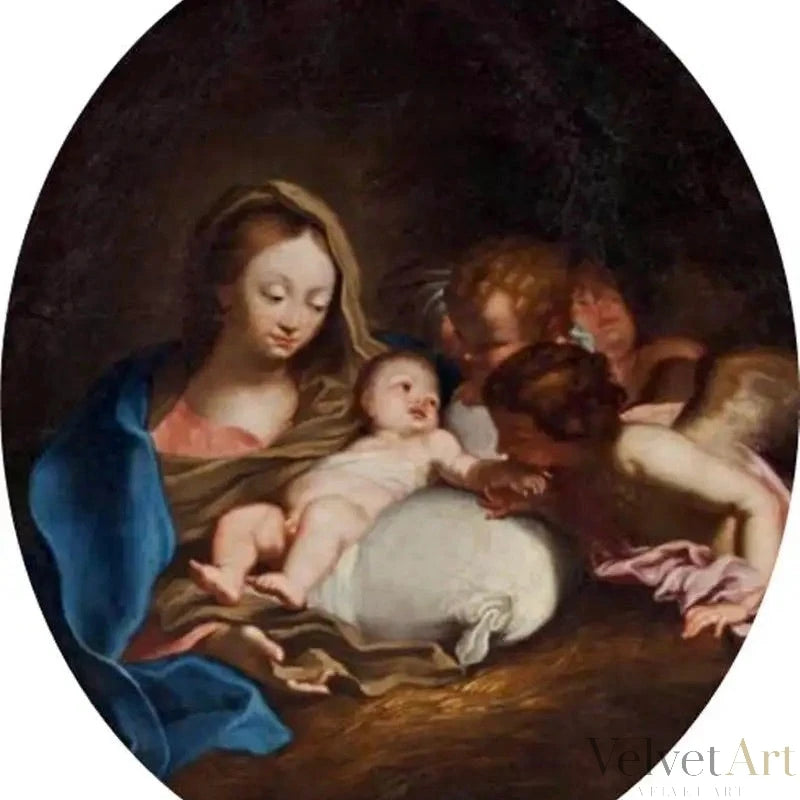 Círculo de Carlo Maratta: "Virgen con el Niño y Ángeles" | Pintura Barroca Italiana del Siglo XVIII