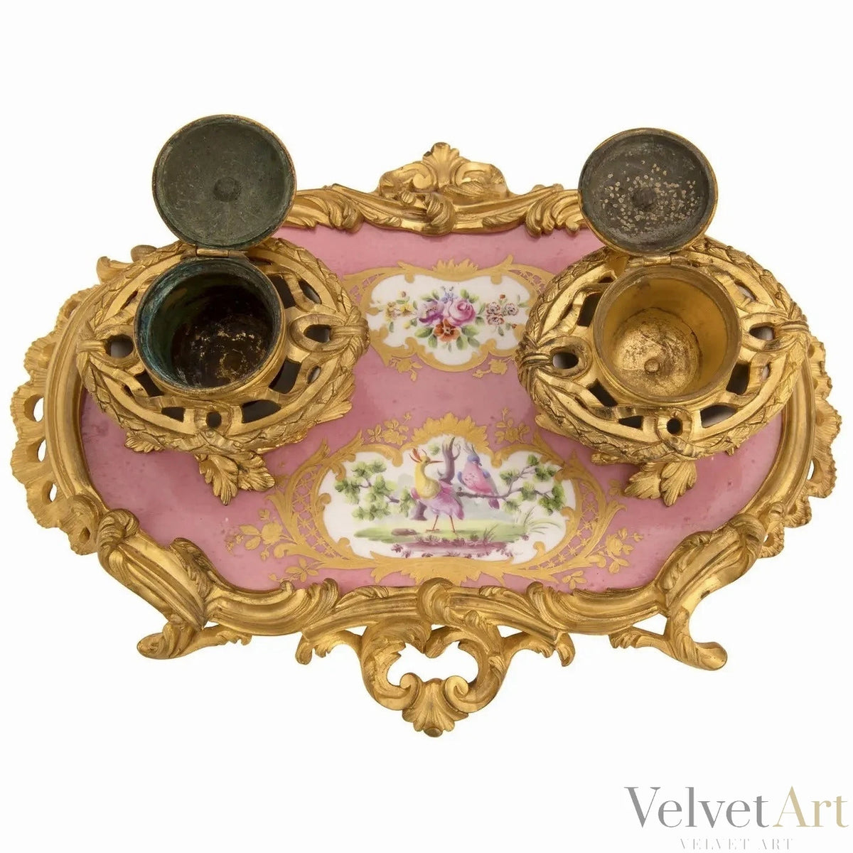 Tintero Francés de Porcelana de Sèvres y Ormolú, Estilo Luis XV, Principios del Siglo XIX – vista 4 de 7