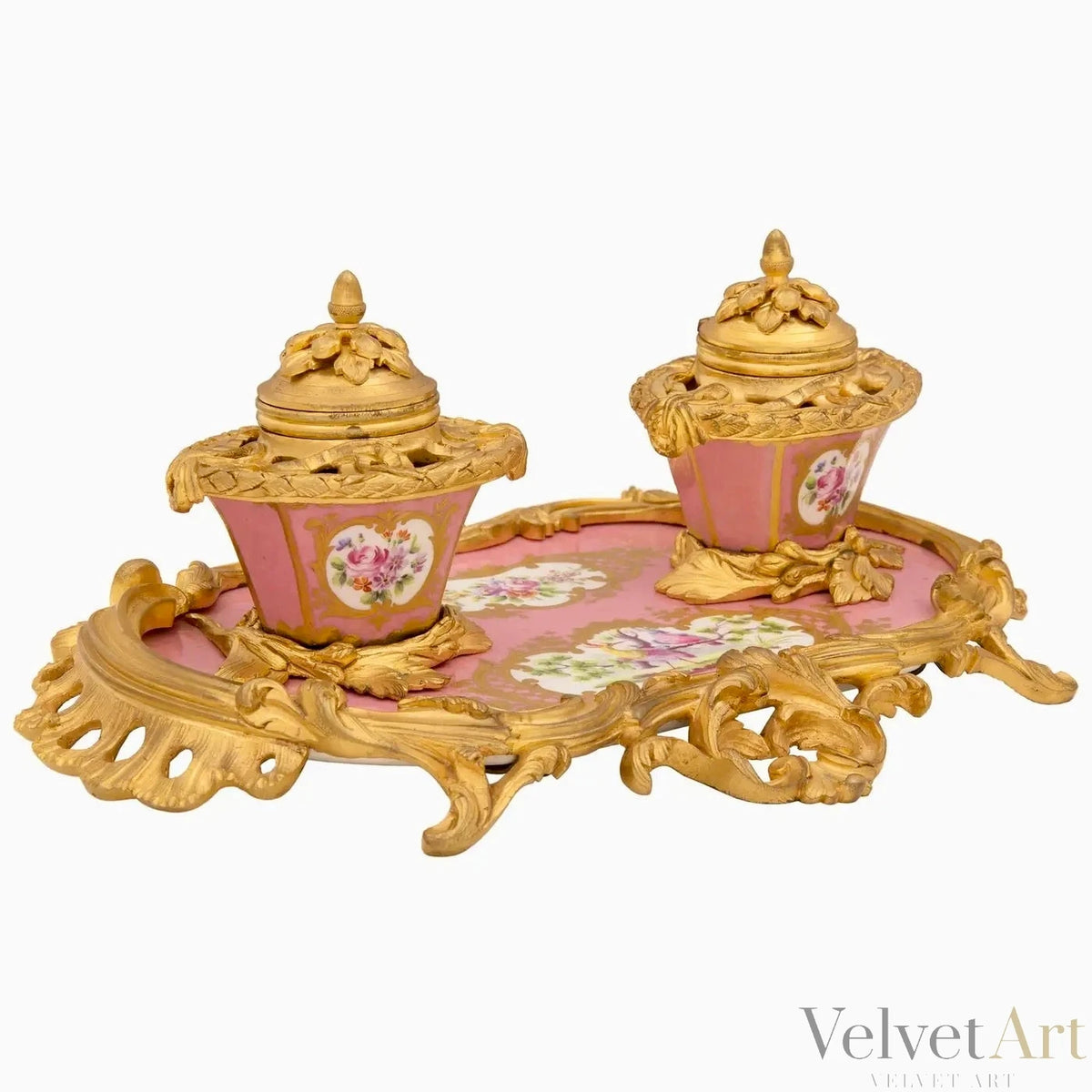 Tintero Francés de Porcelana de Sèvres y Ormolú, Estilo Luis XV, Principios del Siglo XIX – vista 2 de 7