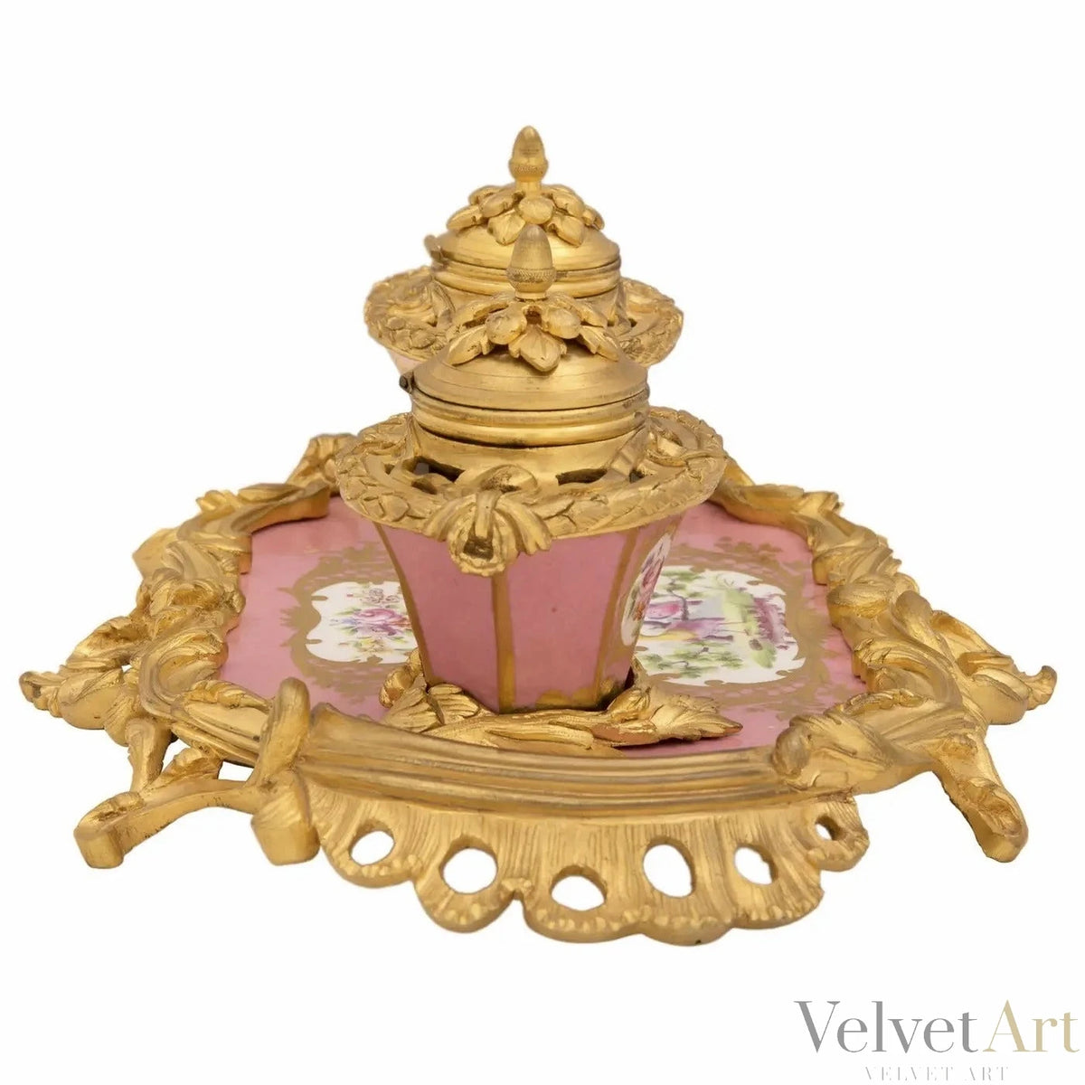 Tintero Francés de Porcelana de Sèvres y Ormolú, Estilo Luis XV, Principios del Siglo XIX – vista 3 de 7