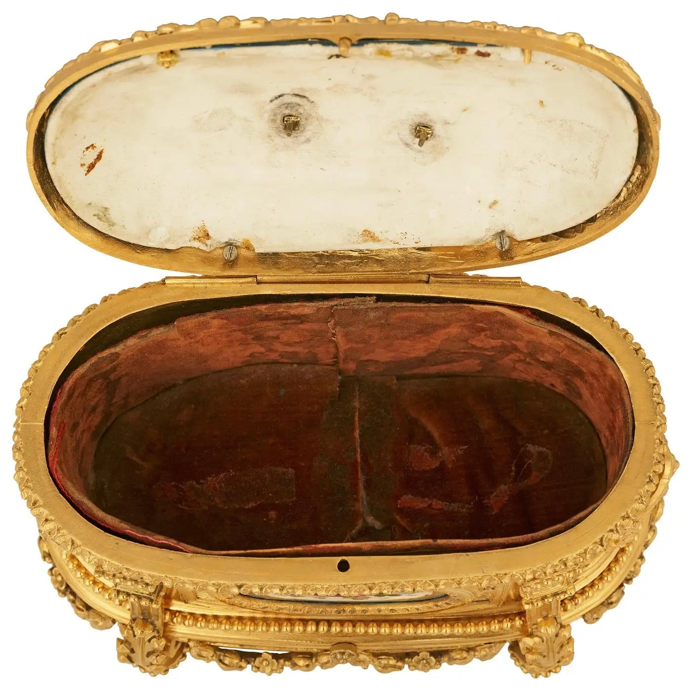 Caja joyero francesa de porcelana de Sèvres y ormolú, estilo Luis XVI, siglo XIX