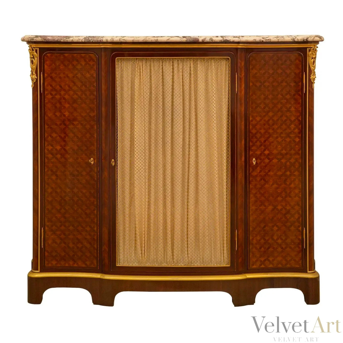 Vitrina Francesa en Tulipwood, Ormolu y Mármol Brèche Violette, Siglo XIX, Estilo Luis XV