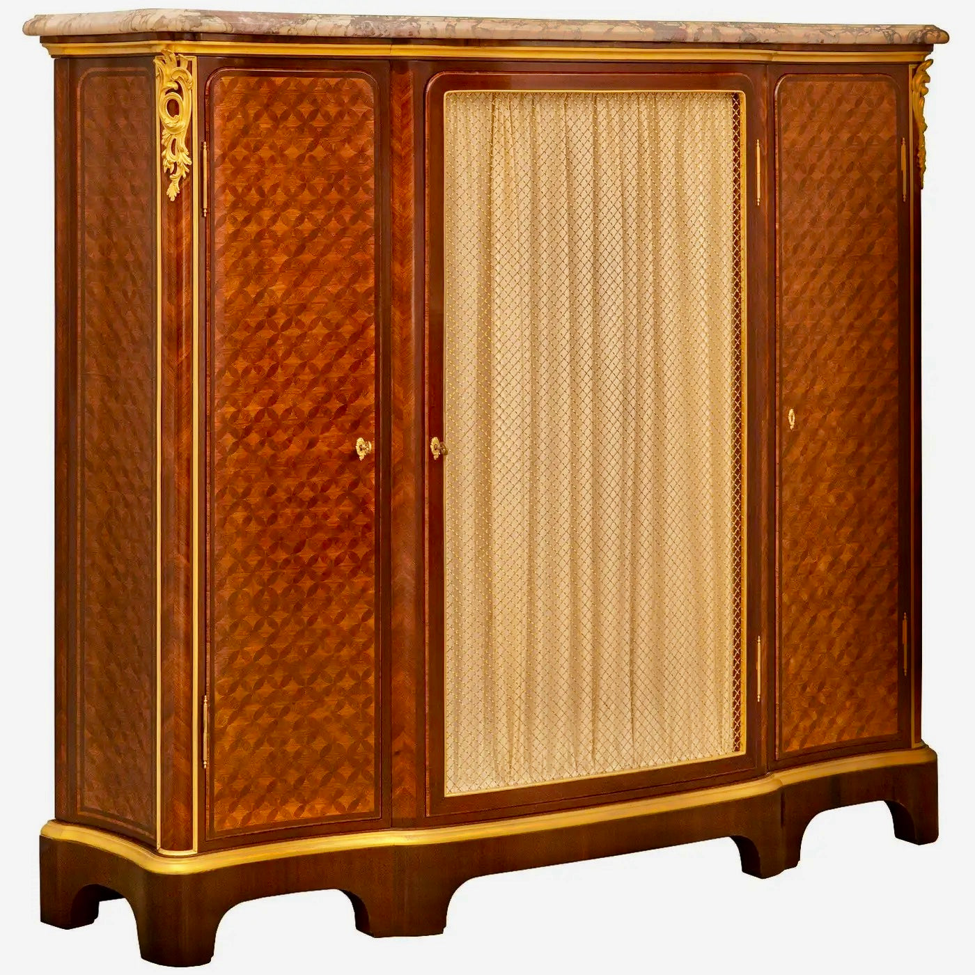 Vitrina Francesa en Tulipwood, Ormolu y Mármol Brèche Violette | Siglo XIX, Estilo Luis XV