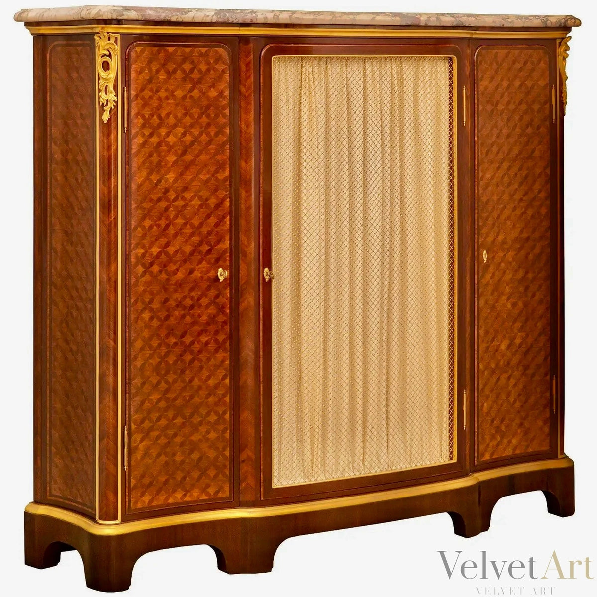 Vitrina Francesa en Tulipwood, Ormolu y Mármol Brèche Violette, Siglo XIX, Estilo Luis XV – vista 3 de 10