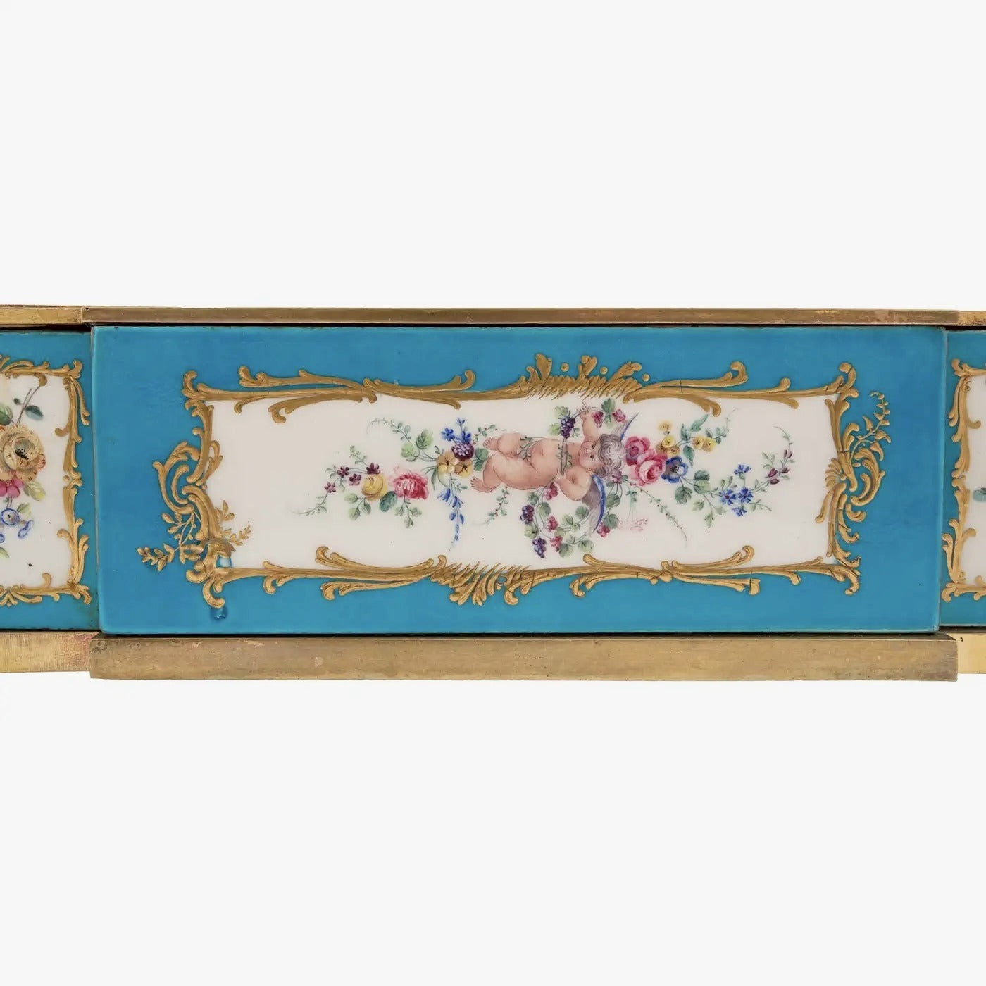 Tintero Francés Luis XVI del Siglo XIX en Porcelana de Sèvres y Ormolu Original
