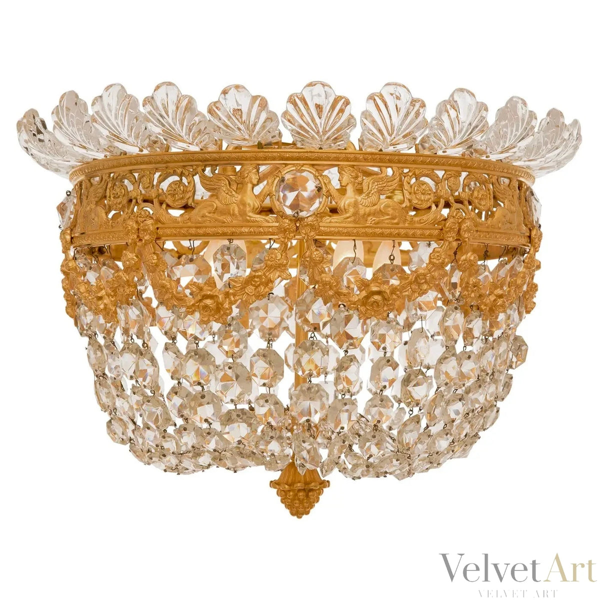 Araña Francesa de Ormolu y Cristal, Plafonnier Estilo Luis XVI del Siglo XIX