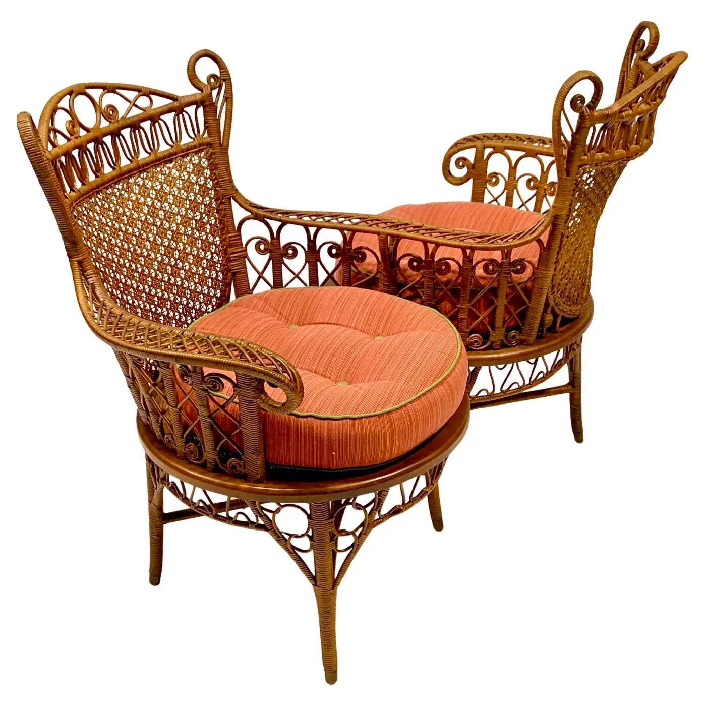 Silla de Conversación Tête-à-Tête de Mimbre | Wakefield Rattan Company | Estados Unidos, 1895