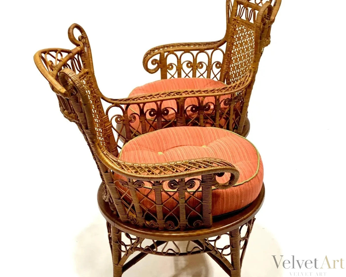 Silla de Conversación Tête-à-Tête de Mimbre | Wakefield Rattan Company | Estados Unidos, 1895
