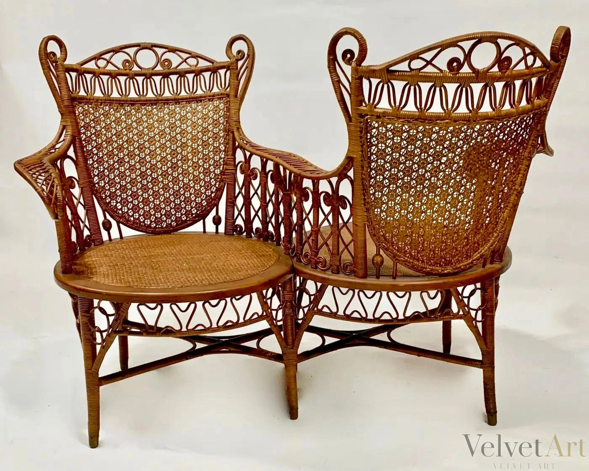 Silla de Conversación Tête-à-Tête de Mimbre | Wakefield Rattan Company | Estados Unidos, 1895