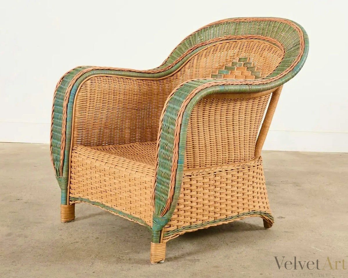 Sillones de Ratán y Mimbre Francés de Estilo Grange con Otomana del Siglo XX