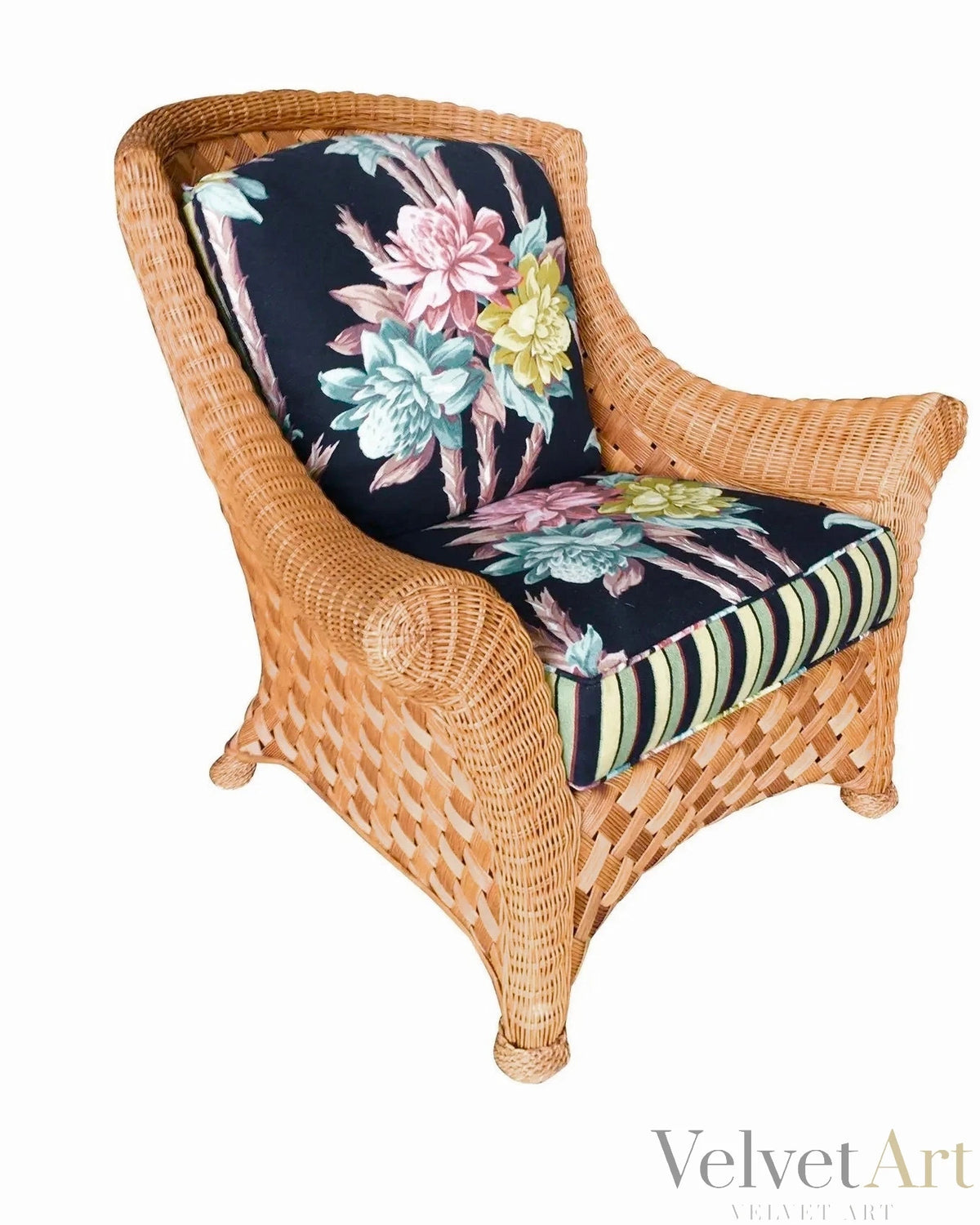 Sillón de Mimbre Tejido Big Dady con Otomana de los Años 80 – vista 2 de 6